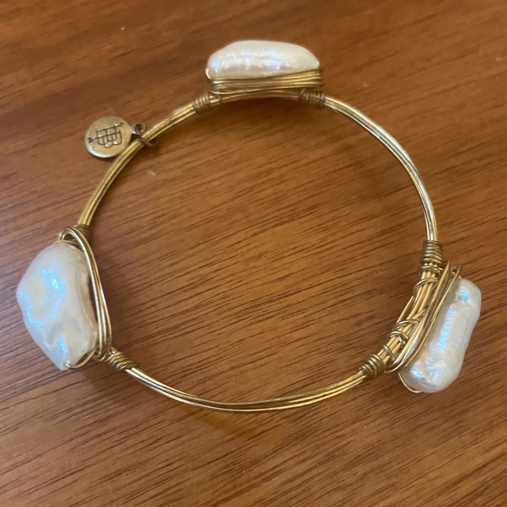 3/ $12 Bourbon and Bowties Gold and Pearl Wire Wrapped Bracelet